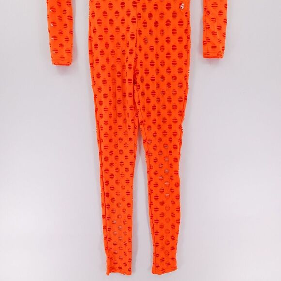 Womens Fishnet Jumpsuit Size XS / S Orange Juicy Lavish Lush Cosplay Halloween - Picture 5 of 14